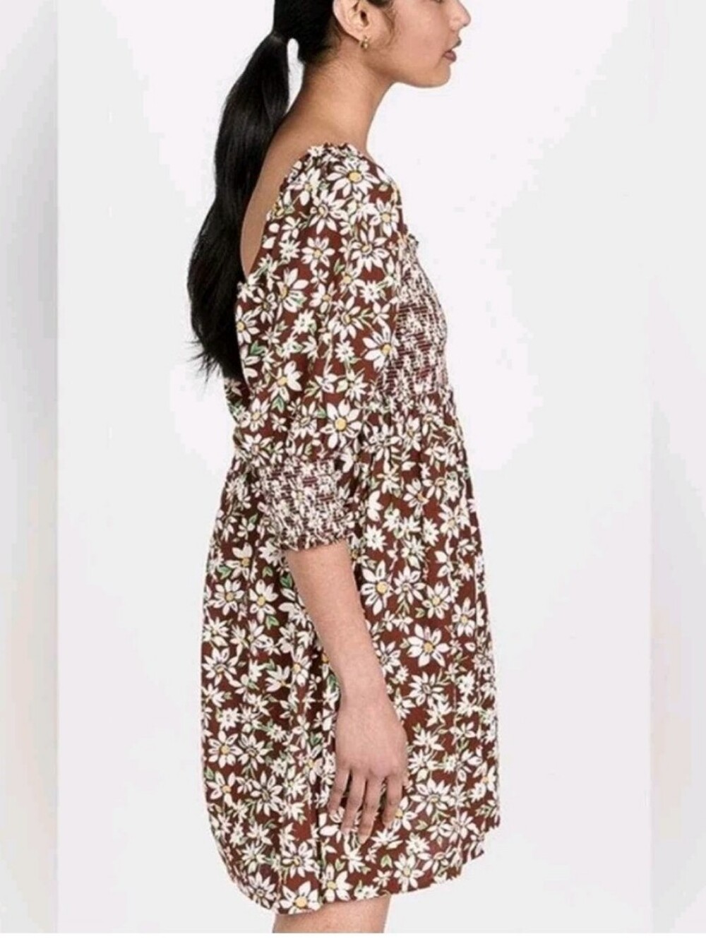 Rixo Brenda Floral Linen Minidress In Chocolate Daisy Chain (US 6)